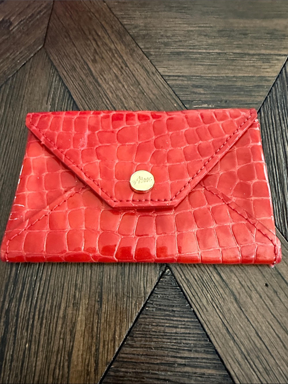 Vintage Abas Burnt Orange Crocodile Embossed Leather Envelope Wallet Snap Closur